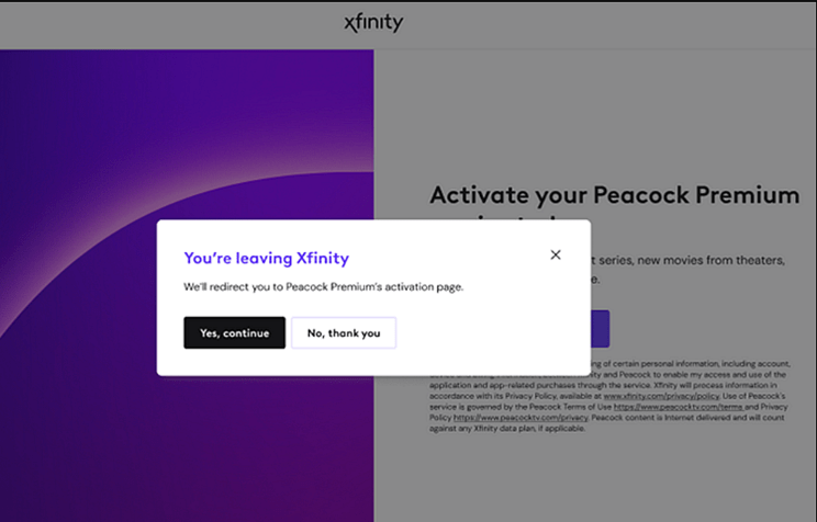 Select the Activate Peacock premium