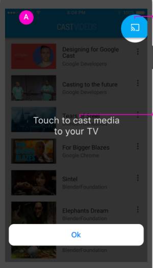 Touch to the cast media to tv